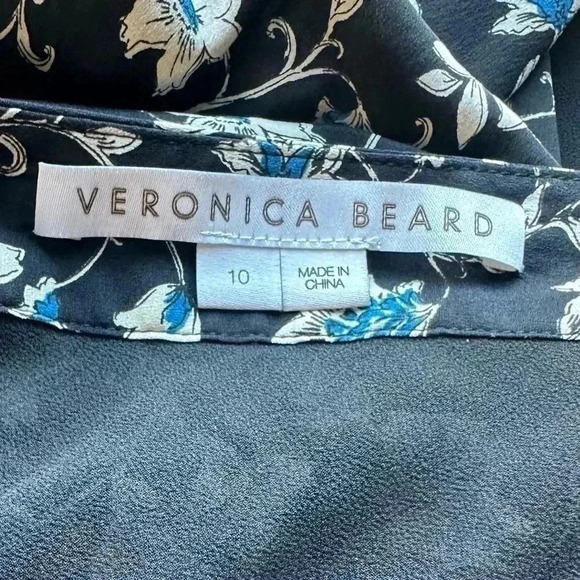Veronica Beard Rouched Black Floral/Multi Silk Skirt Size  10 - Picture 6 of 7